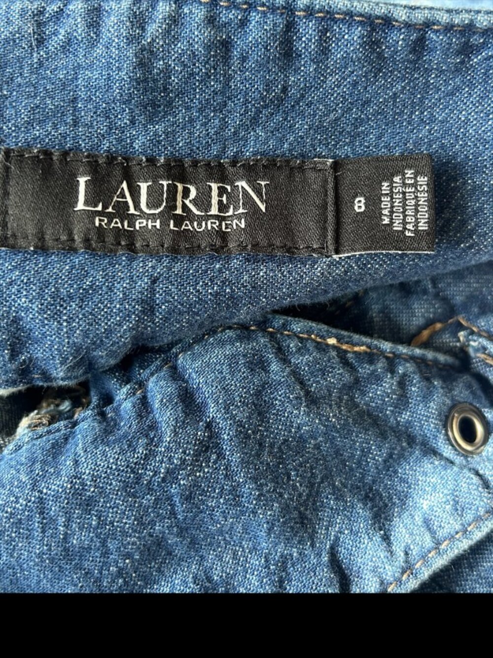 Lauren Ralph Lauren Denim Trouser Pants Womens 8 High Rise Pleated Wide Leg Crop - Picture 6 of 11